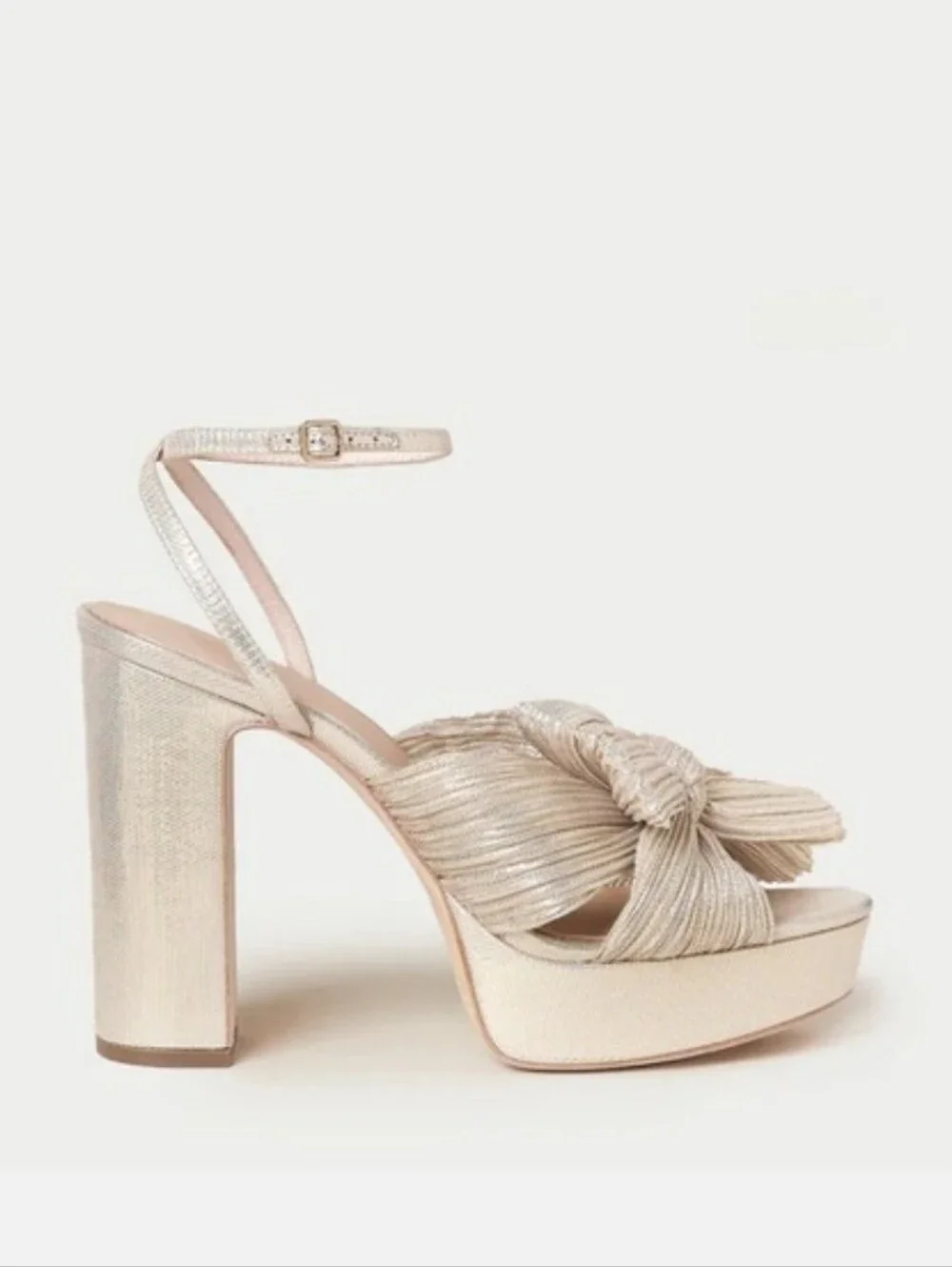 LOEFFLER RANDALL Natalia Platinum Metallic Gold Pleated Knot Bow Sandal Size 7B